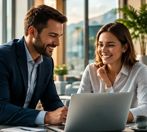Twee collega's die plannen bespreken achter een laptop